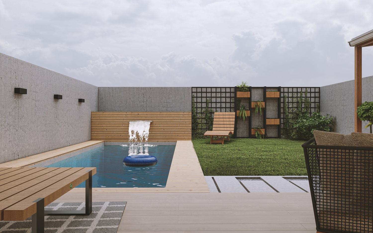 Render de la propuesta — eje de la piscina