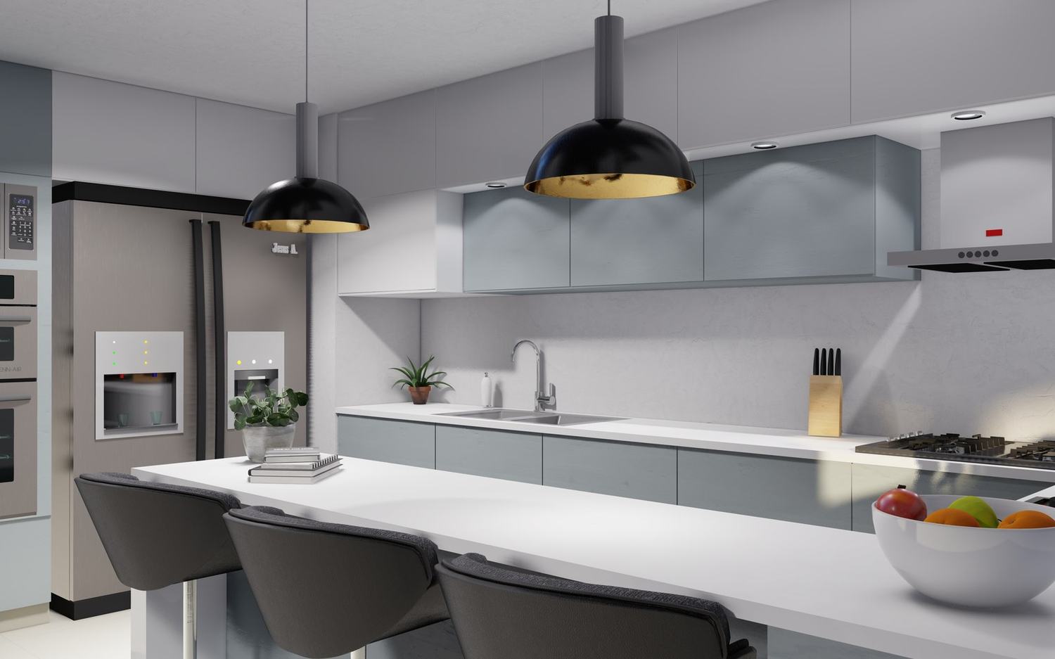 Render de la península de cocina