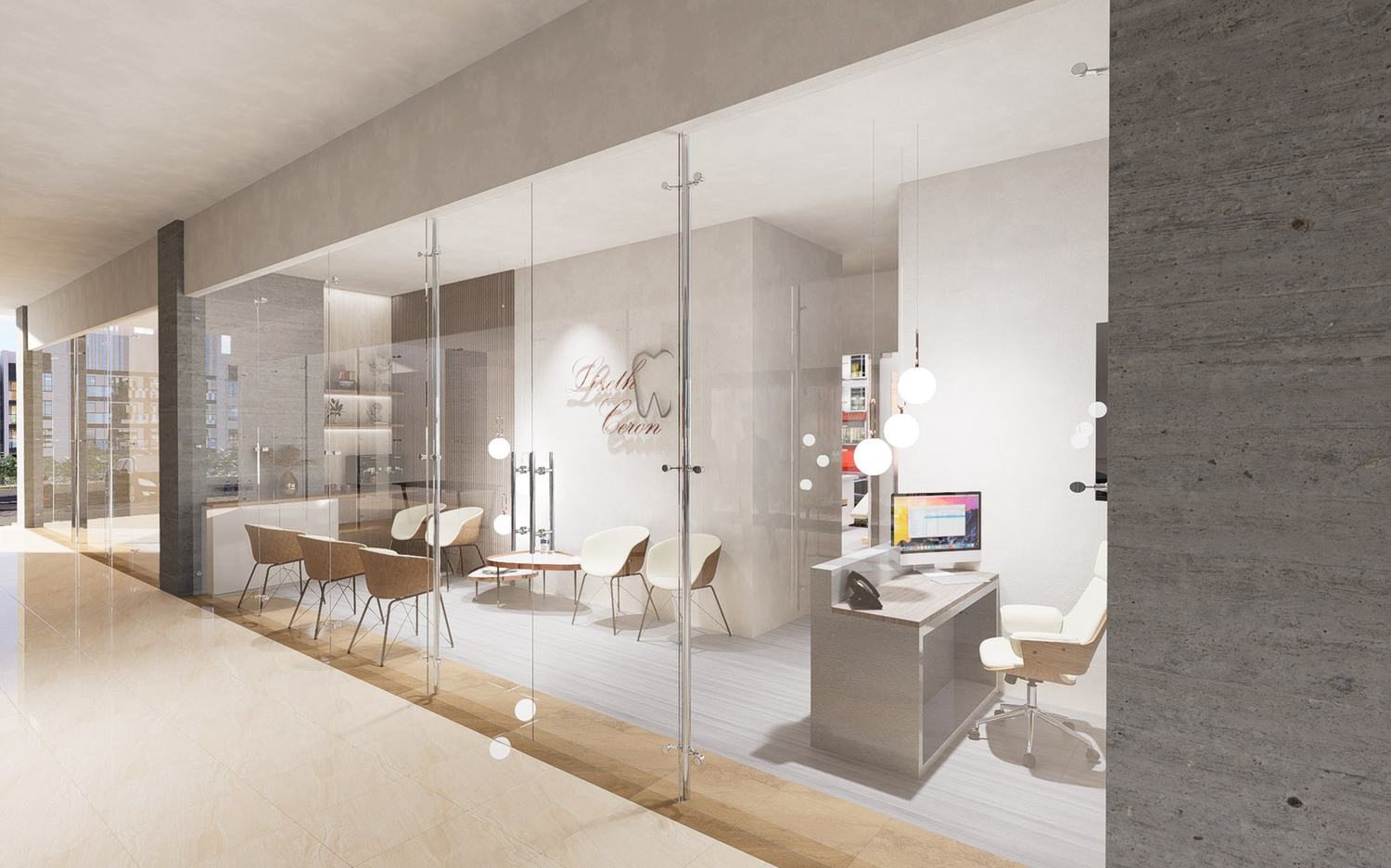 Render de la fachada y recepción